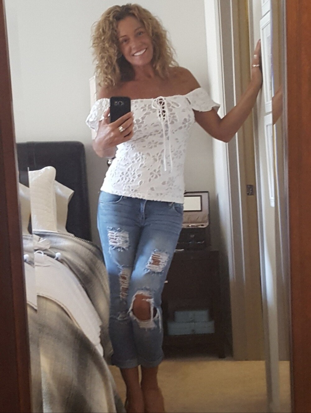 Free People Off The Shoulder Women's White Textured Ruffle-Sleeve Top
